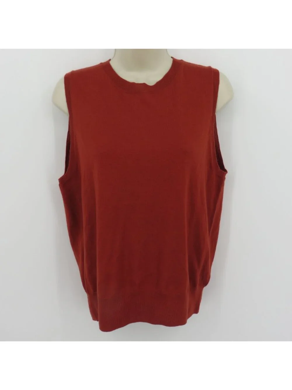 NEW J Crew Women Large Merino Wool Burnt Orange Sleeveless Tight Knit Sweater